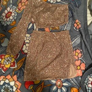 gold sequin two piece dress